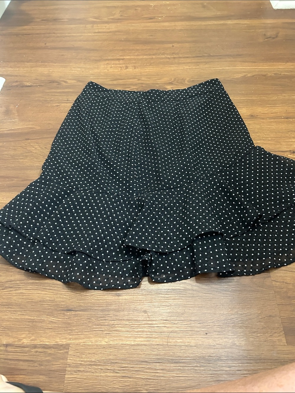 Ann Taylor Factory Black Skirt with White Polka Dots and Ruffle Hem